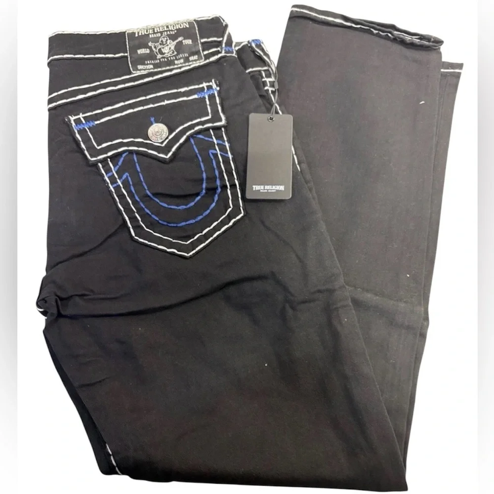 True Religion Black Jeans with Blue and White Stitching